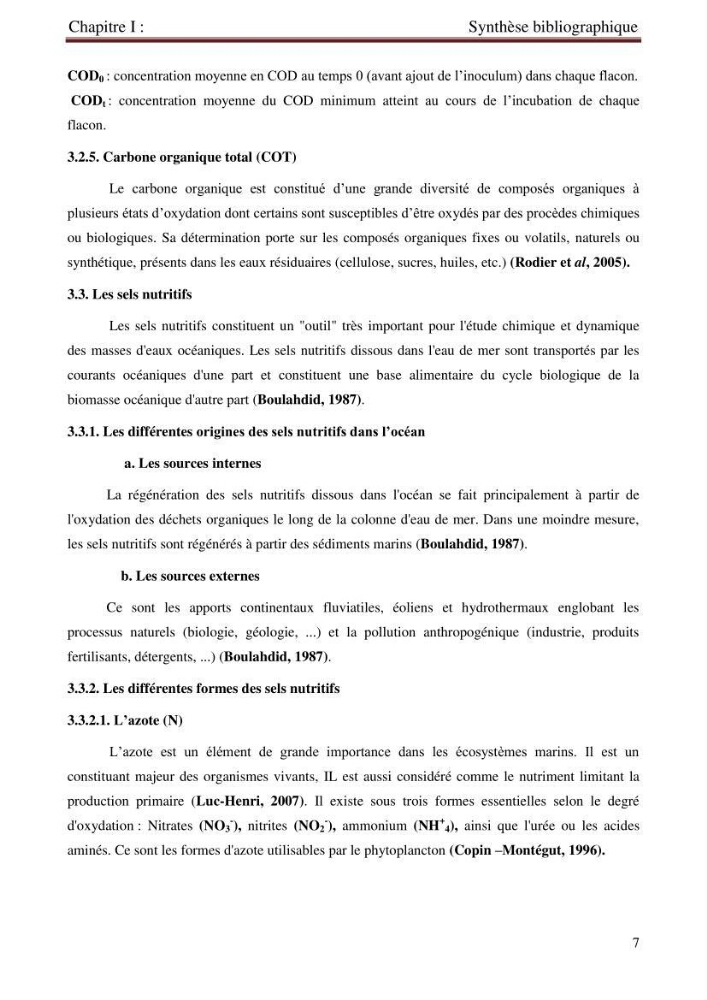 Détermination de l\'influence des rejets des eaux usées brutes sur la qualité bactériologique et physicochimique des eaux de mer. Cas d\'el katter (aproximité de port de cherchell, wilaya de Tipaza