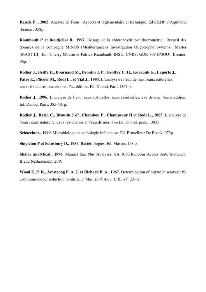 Détermination de l\'influence des rejets des eaux usées brutes sur la qualité bactériologique et physicochimique des eaux de mer. Cas d\'el katter (aproximité de port de cherchell, wilaya de Tipaza