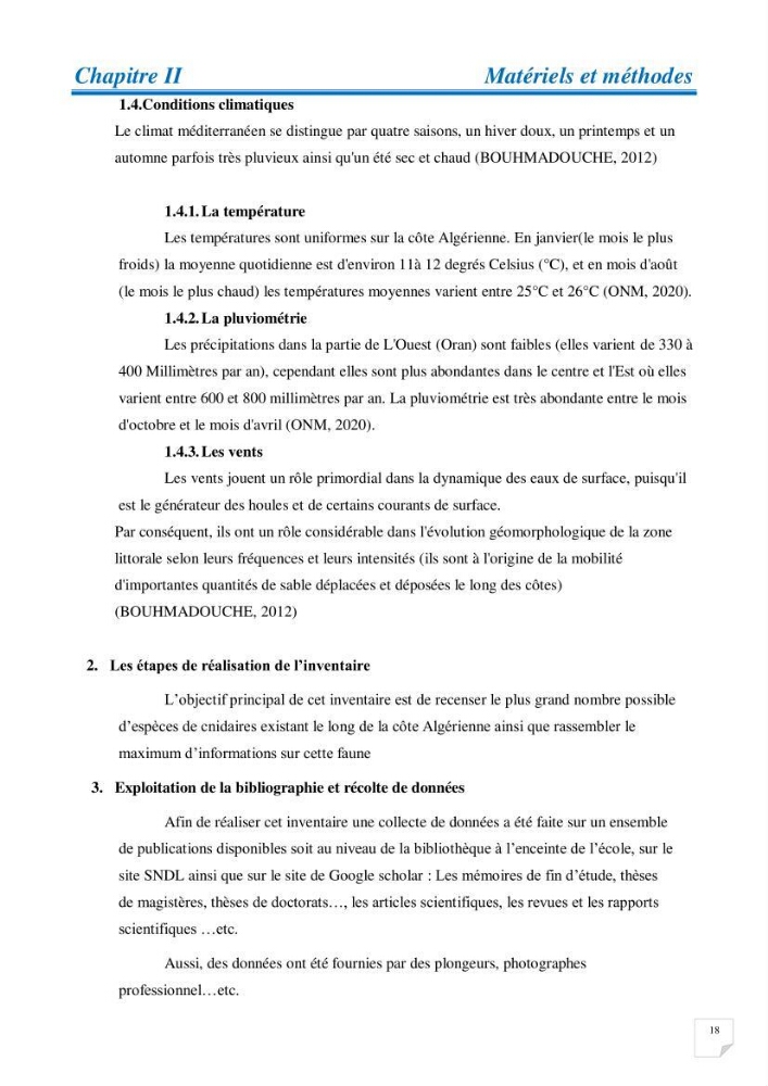 Inventaire des cnidaires de la côte Algérienne: