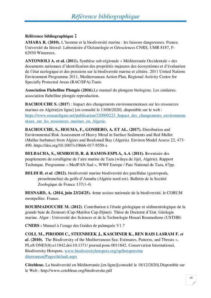 Inventaire des cnidaires de la côte Algérienne: