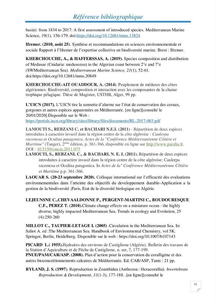 Inventaire des cnidaires de la côte Algérienne: