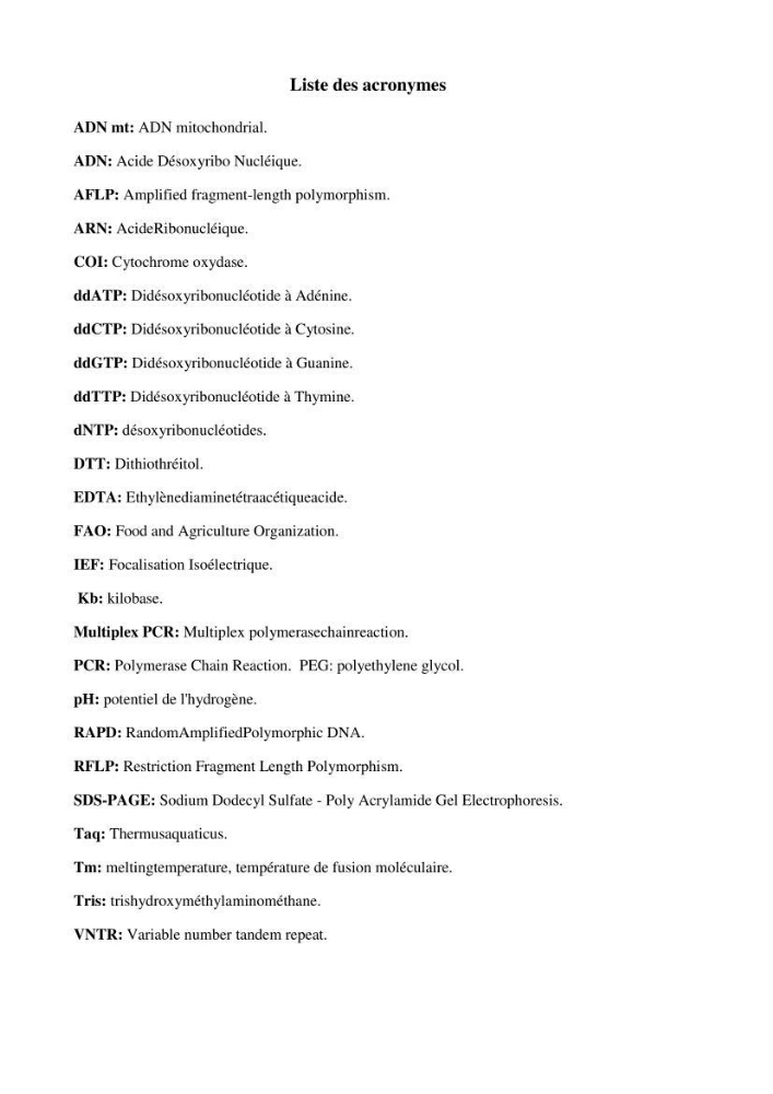 Recherche bibliographique sur les techniques de génétique moléculaire et leurs applications dans l\'identification des especes de poissons