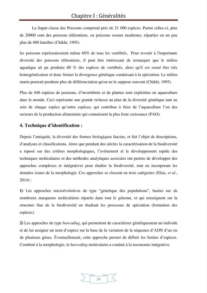 Recherche bibliographique sur les techniques de génétique moléculaire et leurs applications dans l\'identification des especes de poissons