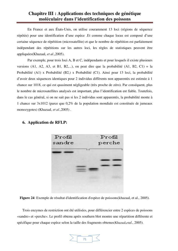 Recherche bibliographique sur les techniques de génétique moléculaire et leurs applications dans l\'identification des especes de poissons