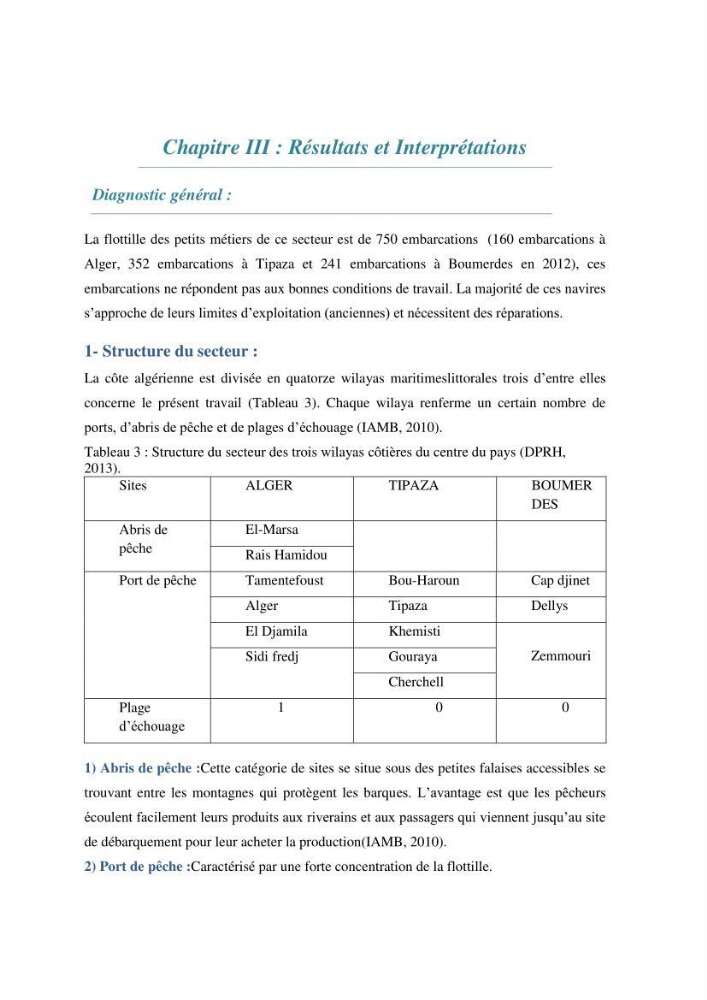 Analyse de l\'évolution de la flottille de pêche artisanale aux petits métiers du secteur centre algerien (Alger, Tipaza et Boumerdes).: