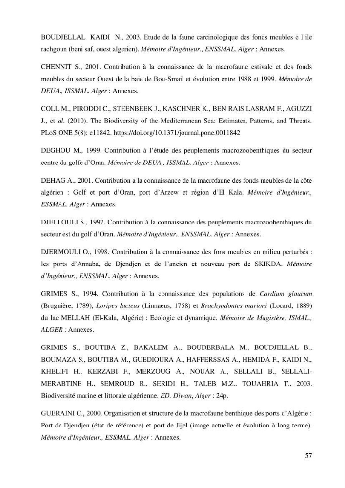 Inventaire et systematique des echinodermes de la côte Algérienne
