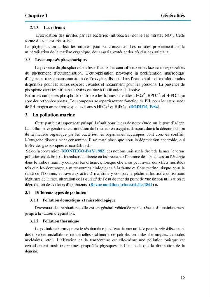 Evaluation de la pollution marine par les hydrocarbures dans le port d\'Alger