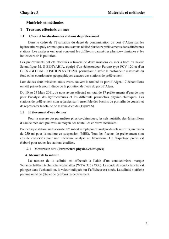 Evaluation de la pollution marine par les hydrocarbures dans le port d\'Alger