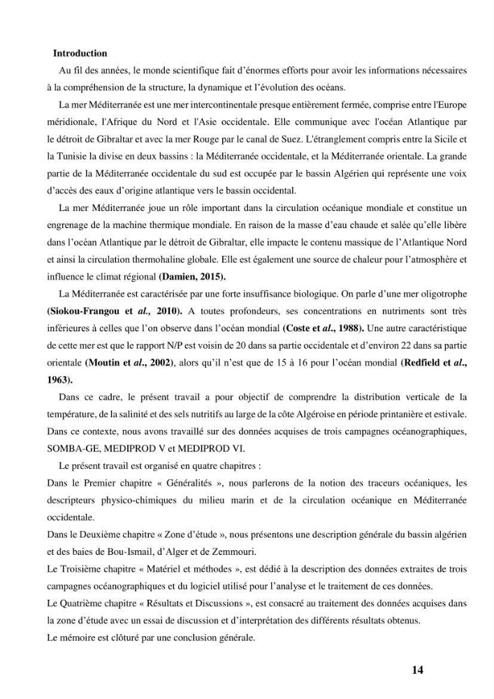 Les conditions physicochimiques au large des côtes centrales algériennes: contribution à l’étude des structures hydrologiques