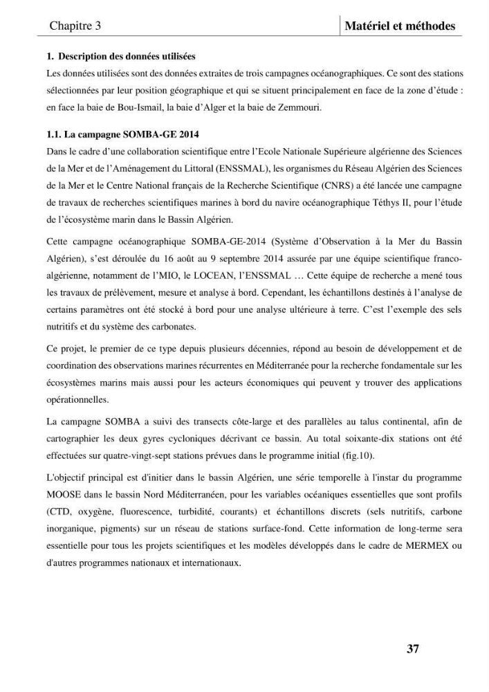 Les conditions physicochimiques au large des côtes centrales algériennes: contribution à l’étude des structures hydrologiques