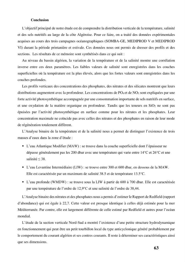 Les conditions physicochimiques au large des côtes centrales algériennes: contribution à l’étude des structures hydrologiques