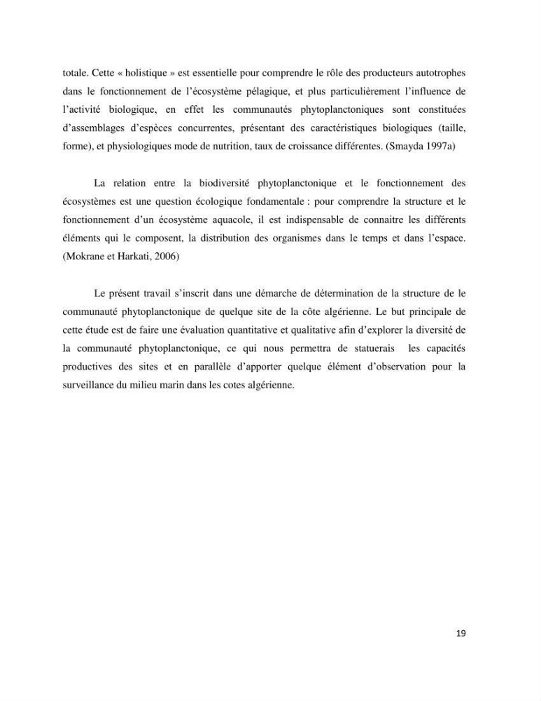 Dynamique et diversité du phytoplancton de la côte Algérienne: