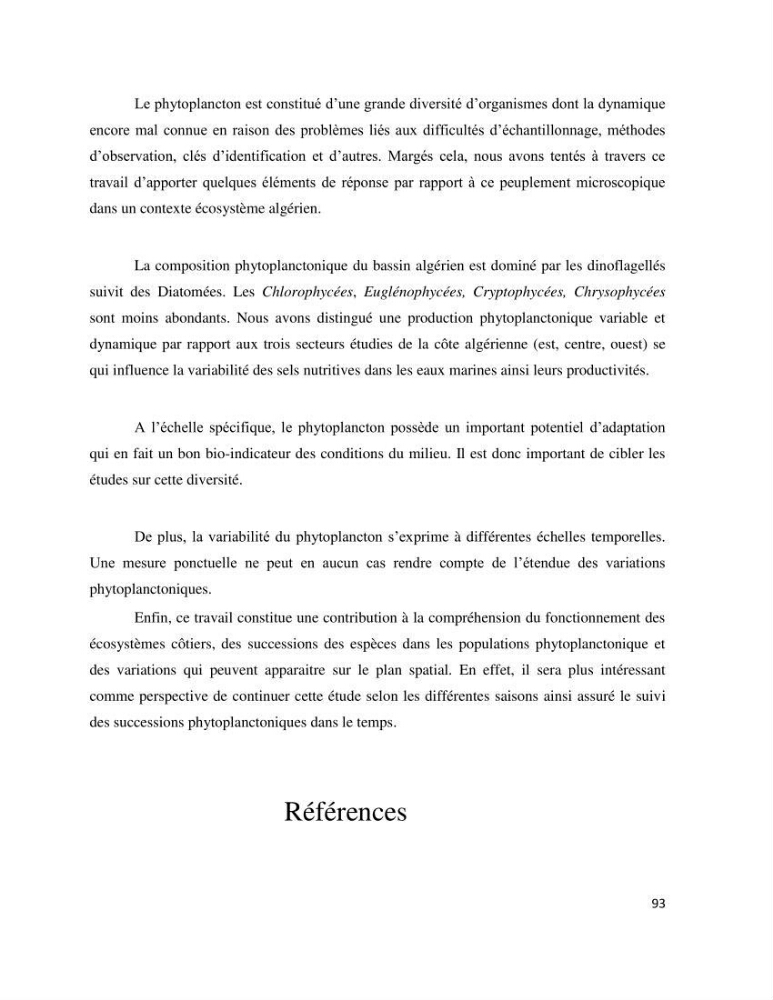Dynamique et diversité du phytoplancton de la côte Algérienne: