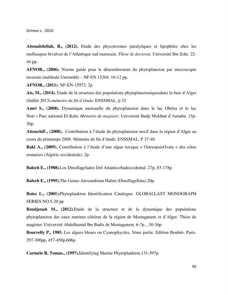 Dynamique et diversité du phytoplancton de la côte Algérienne: