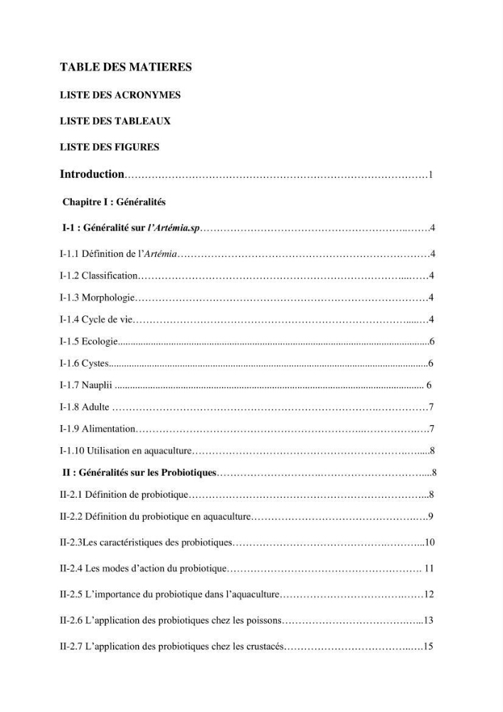 Application de bactéries à fort potentiel probiotique dans un élevage d’Artémia. sp: