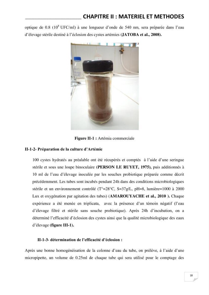Application de bactéries à fort potentiel probiotique dans un élevage d’Artémia. sp: