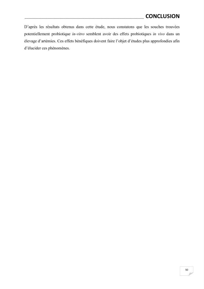 Application de bactéries à fort potentiel probiotique dans un élevage d’Artémia. sp: