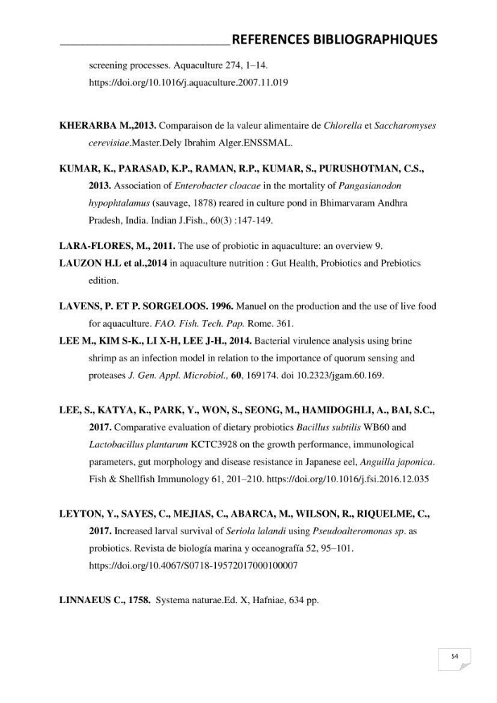 Application de bactéries à fort potentiel probiotique dans un élevage d’Artémia. sp: