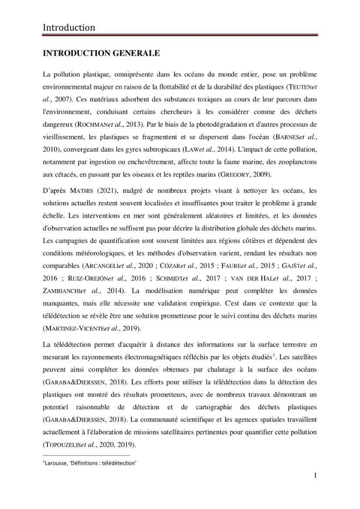 Contribution à la détection et à la gestion de la pollution plastique dans les eaux côtières de l’Algérois via des techniques de Télédétection Spatiale