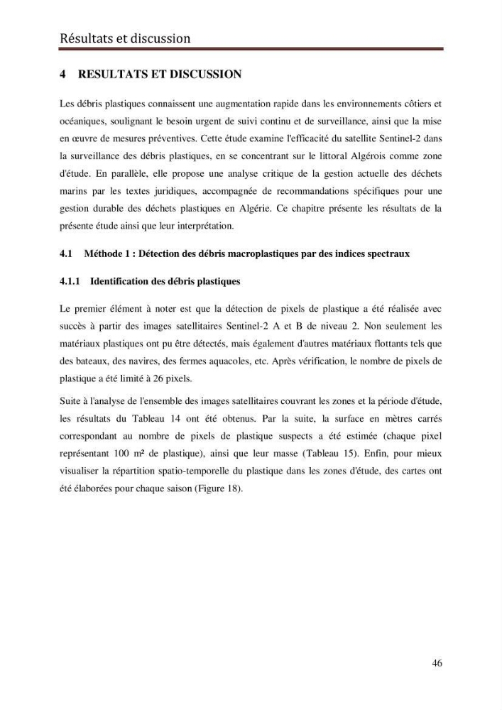Contribution à la détection et à la gestion de la pollution plastique dans les eaux côtières de l’Algérois via des techniques de Télédétection Spatiale