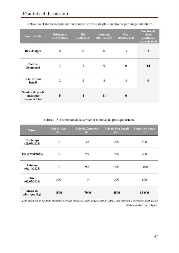 Contribution à la détection et à la gestion de la pollution plastique dans les eaux côtières de l’Algérois via des techniques de Télédétection Spatiale