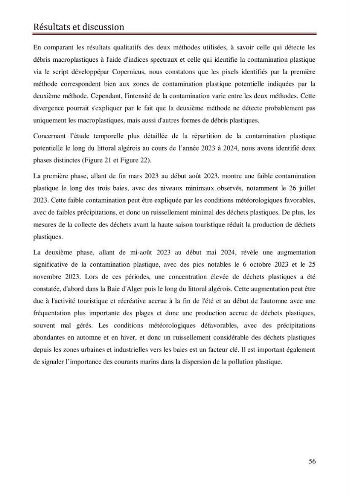 Contribution à la détection et à la gestion de la pollution plastique dans les eaux côtières de l’Algérois via des techniques de Télédétection Spatiale