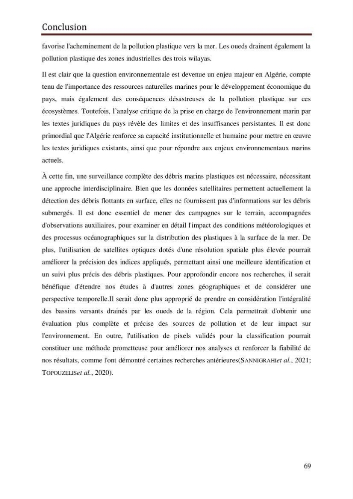 Contribution à la détection et à la gestion de la pollution plastique dans les eaux côtières de l’Algérois via des techniques de Télédétection Spatiale