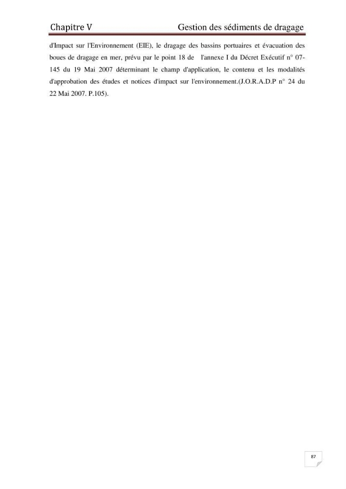 Caractérisation environnementale, réglementation et comportement des sédiments de dragage