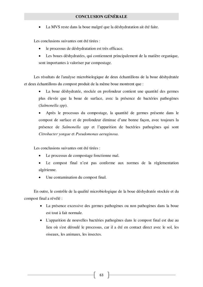 Etude de traitement des eaux usées et Valorisation des boues par Compostage: cas step Hadjout