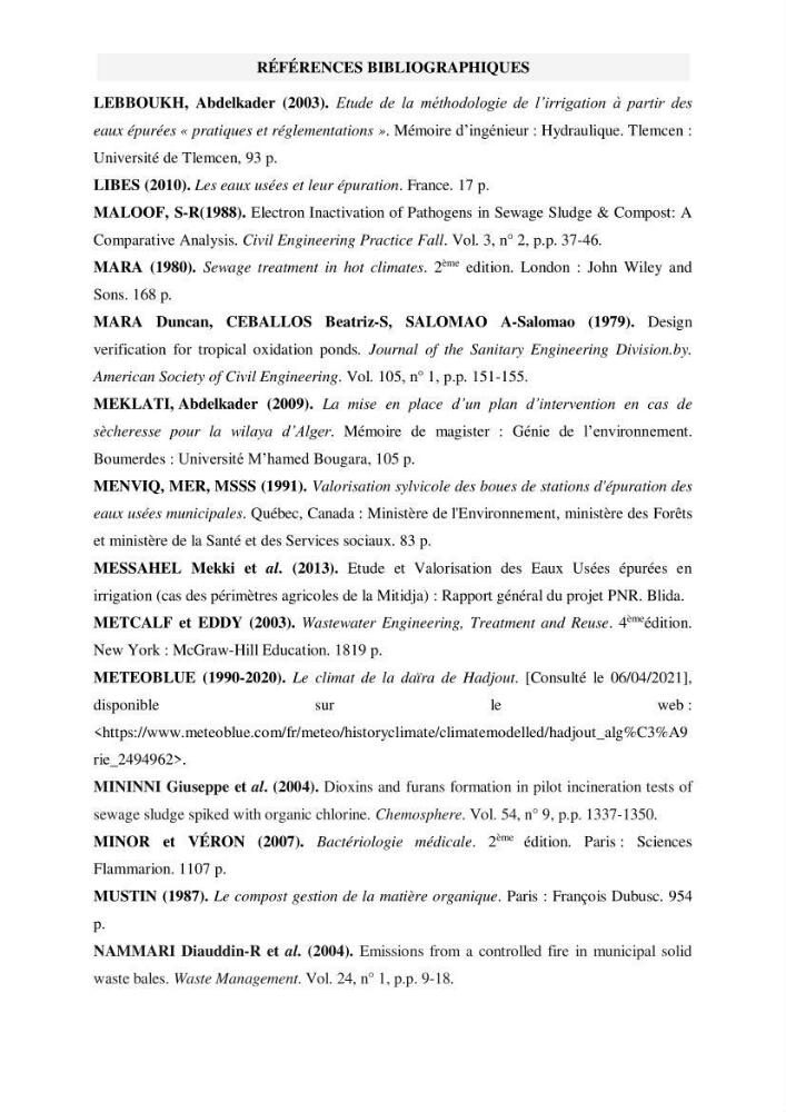 Etude de traitement des eaux usées et Valorisation des boues par Compostage: cas step Hadjout