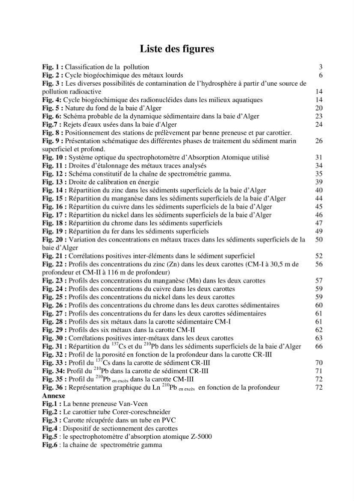 Etude de la pollution et de la géochimie par les métaux traces et les radioéléments dans les sédiments de la baie d\'Alger