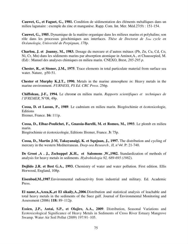 Etude de la pollution et de la géochimie par les métaux traces et les radioéléments dans les sédiments de la baie d\'Alger