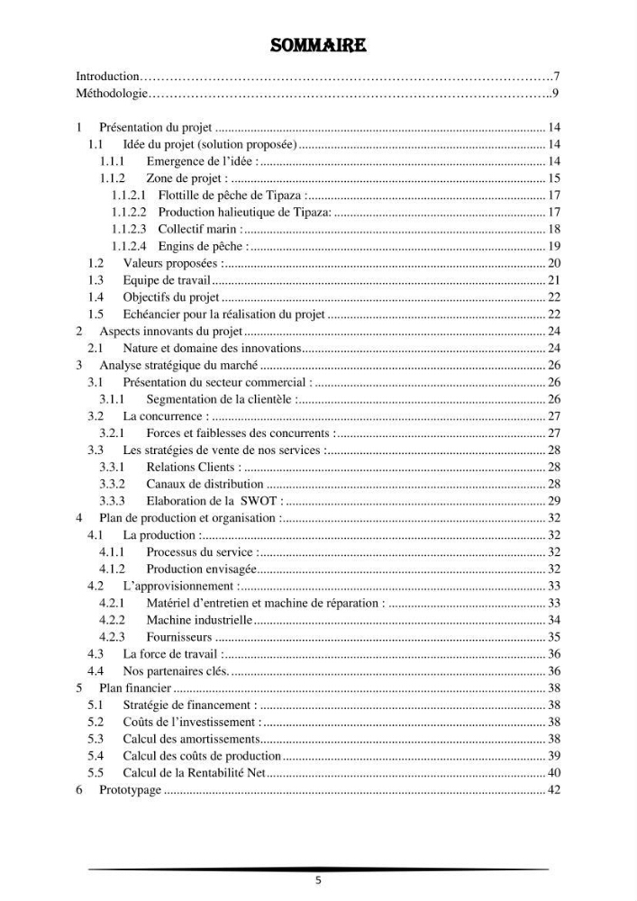 Contribution à l\'application d\'un outil managérial pour la création d\'une entreprise de pêche projet de création d\'un atelier de ramendage