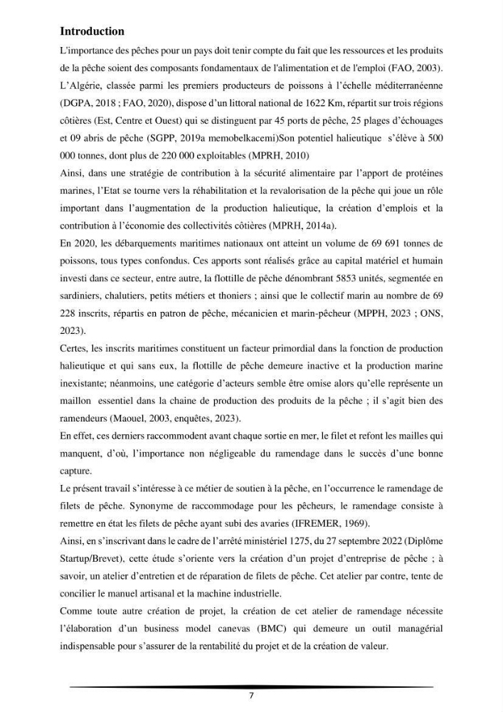 Contribution à l\'application d\'un outil managérial pour la création d\'une entreprise de pêche projet de création d\'un atelier de ramendage