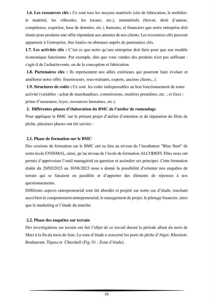 Contribution à l\'application d\'un outil managérial pour la création d\'une entreprise de pêche projet de création d\'un atelier de ramendage