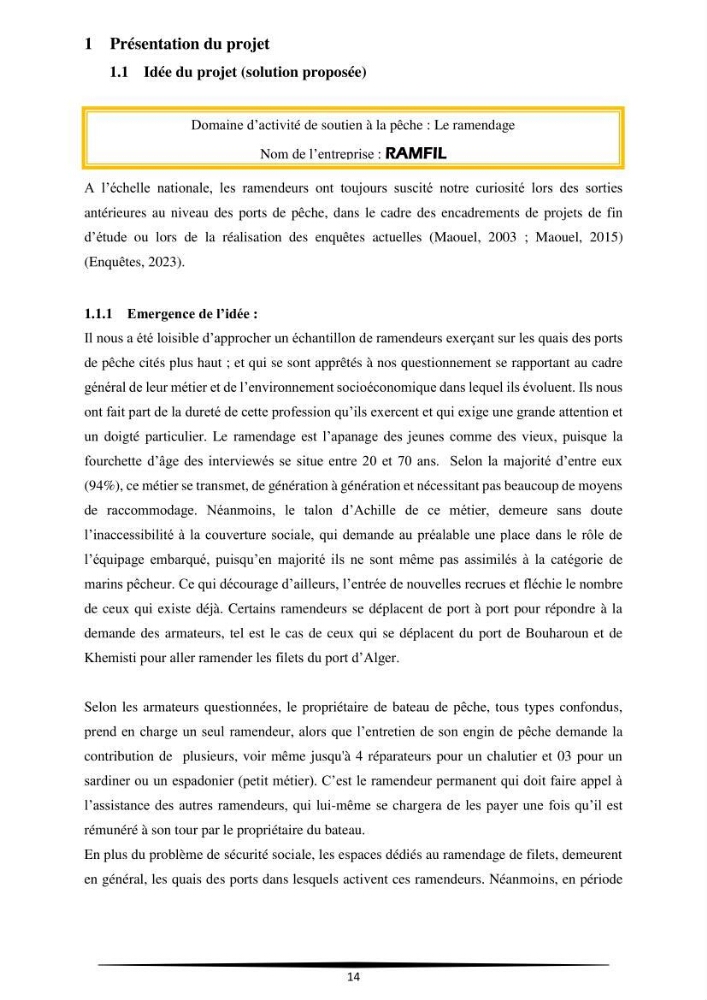 Contribution à l\'application d\'un outil managérial pour la création d\'une entreprise de pêche projet de création d\'un atelier de ramendage