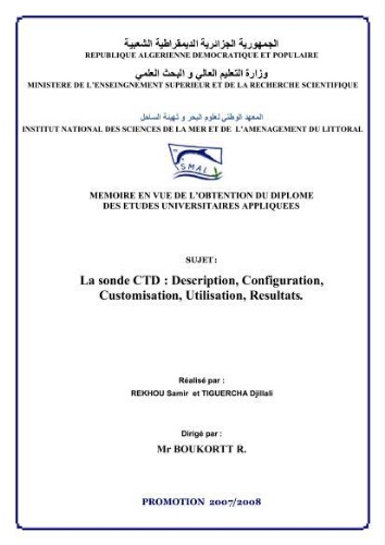 La sonde CTD: description, configuration, customisation, utilisation, résultats La sonde CTD: description, configuration, customisation, utilisation, résultats