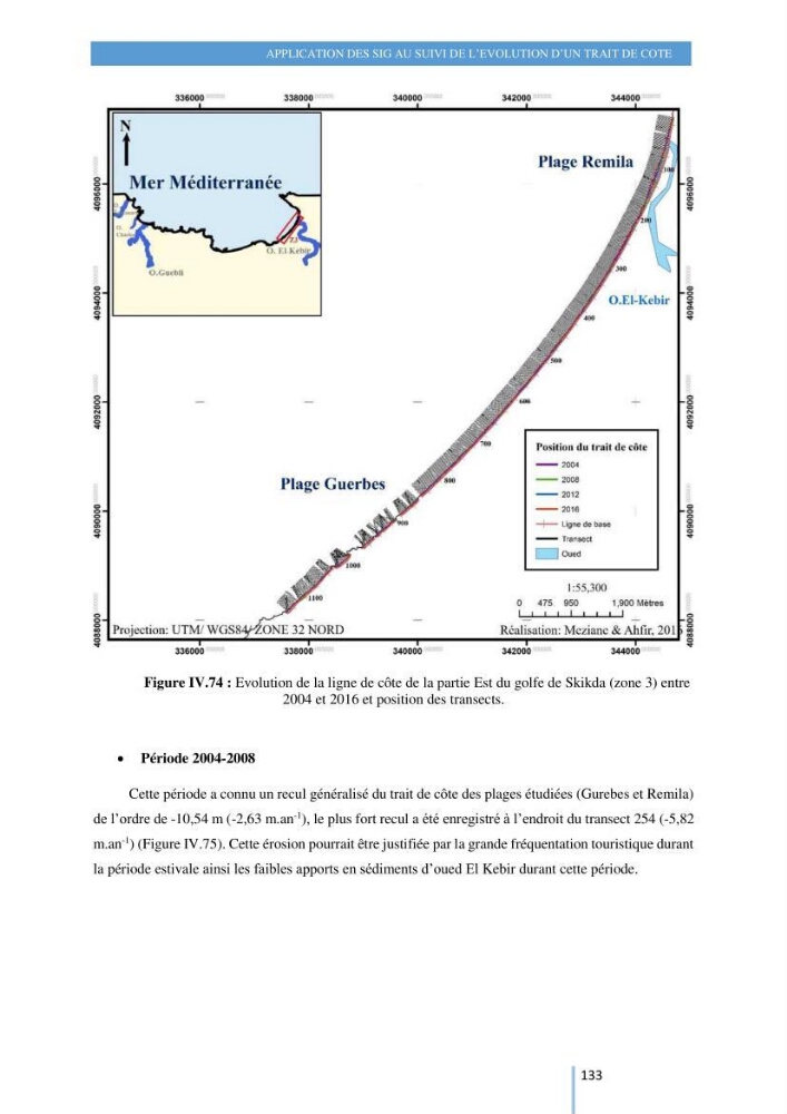 Modelisation numérique de la cinématique du trait de côte et la dynamique sédimentaire des plages sableuses (qOran, Bou-Ismail,Alger, Bejaia et Skikda)