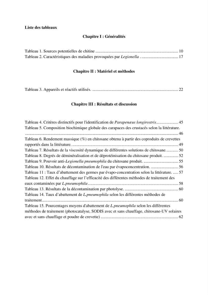 Valorisation Biotechnologique des Coproduits de Crustacés étude du pouvoir antimicrobien du chitosane et traitement d\'une eau contamineé par Legionella Penumophila