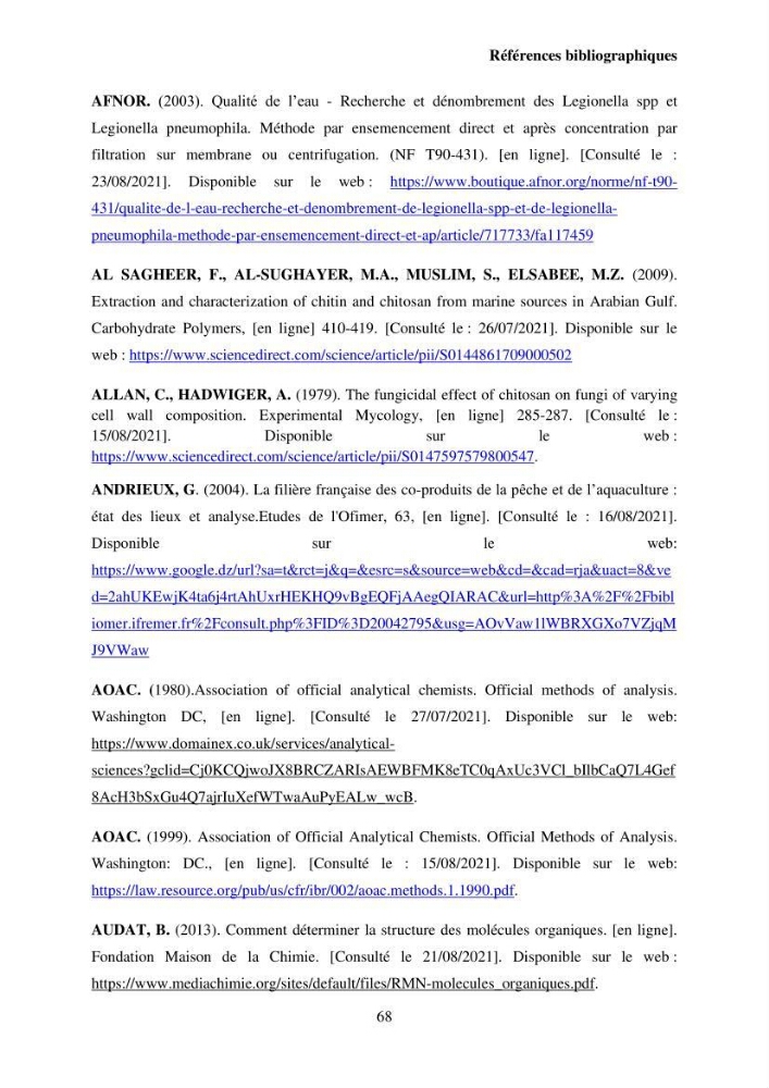 Valorisation Biotechnologique des Coproduits de Crustacés étude du pouvoir antimicrobien du chitosane et traitement d\'une eau contamineé par Legionella Penumophila