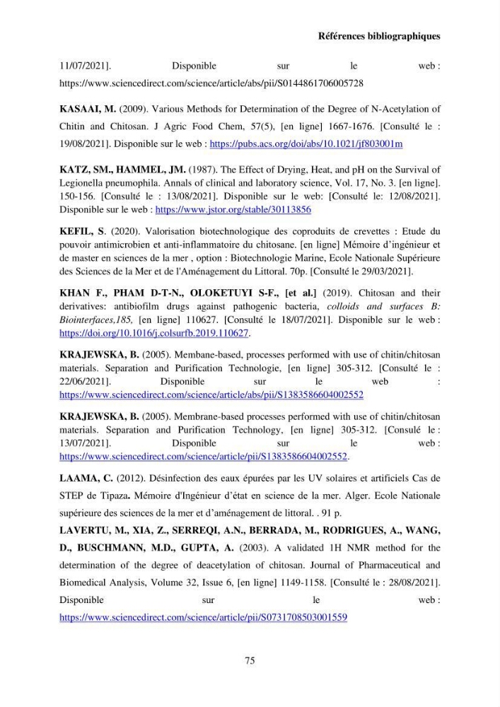 Valorisation Biotechnologique des Coproduits de Crustacés étude du pouvoir antimicrobien du chitosane et traitement d\'une eau contamineé par Legionella Penumophila