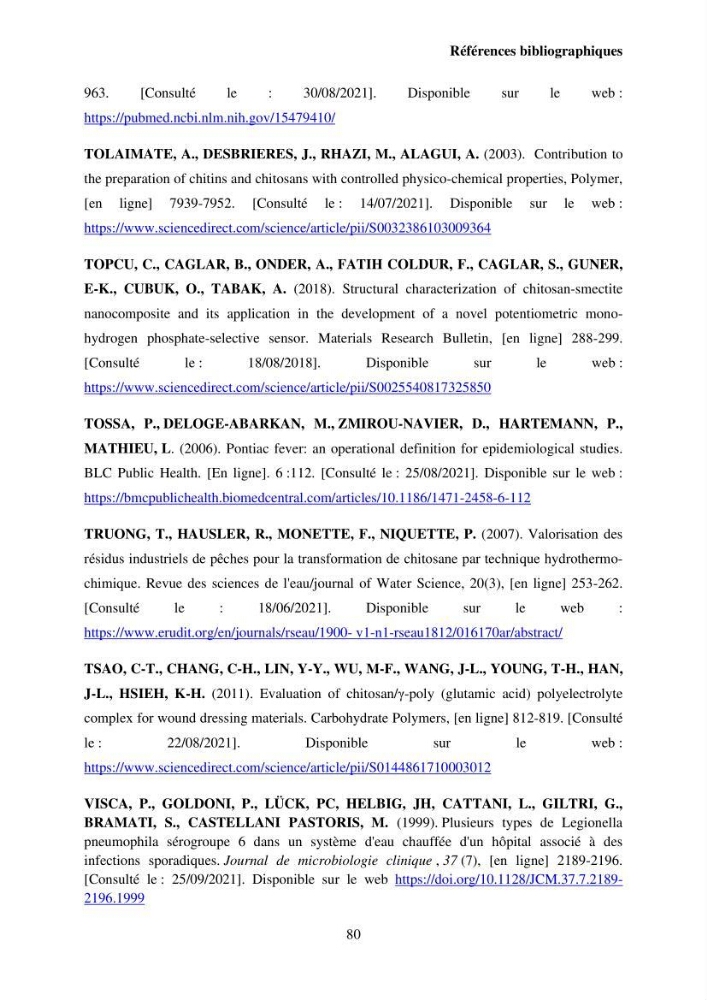 Valorisation Biotechnologique des Coproduits de Crustacés étude du pouvoir antimicrobien du chitosane et traitement d\'une eau contamineé par Legionella Penumophila