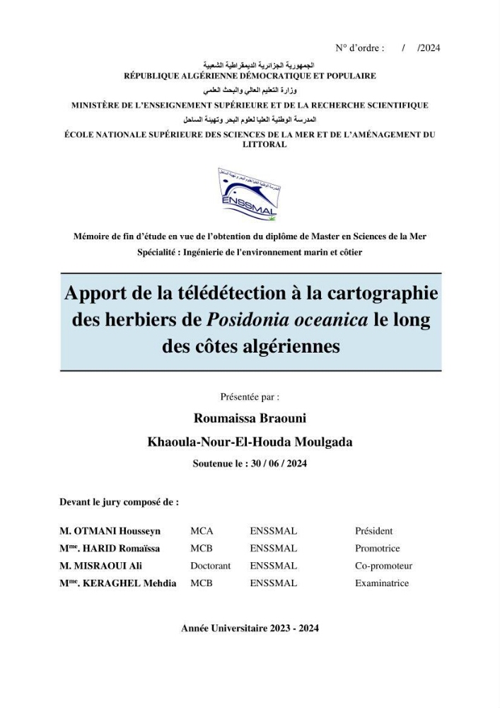 Apport de la télédétection à la cartographie des herbiers de Posidonia oceanica le long des côtes algériennes