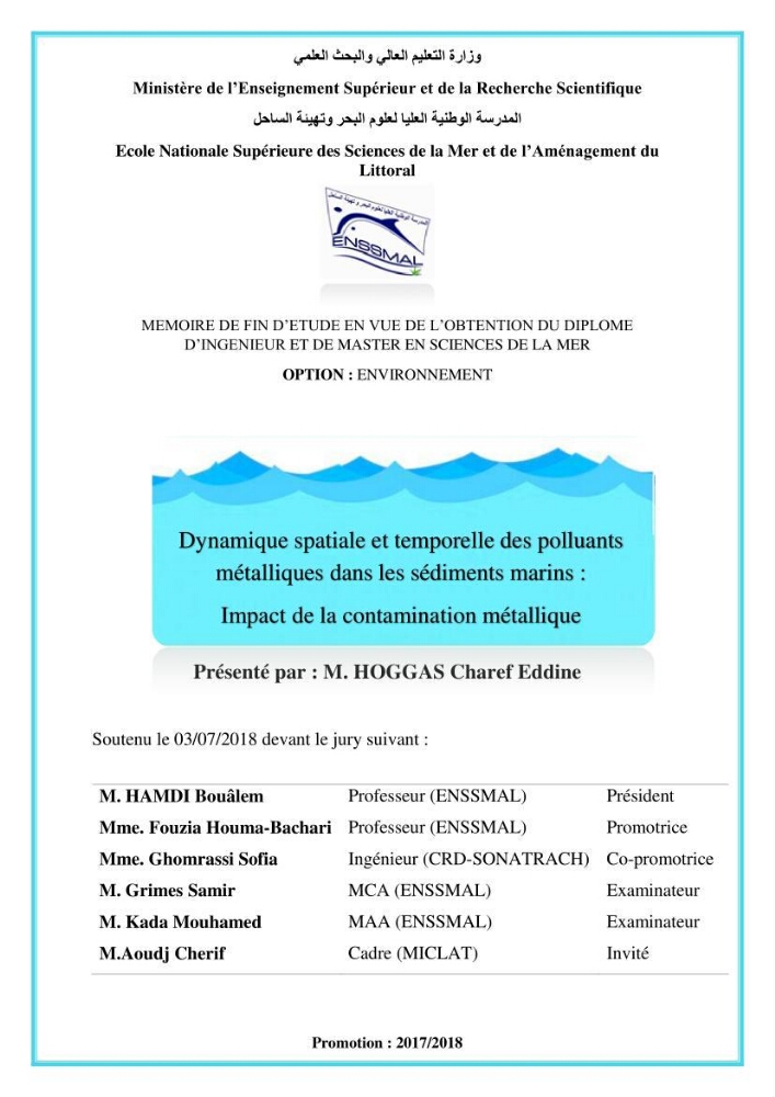 Dynamique spatiale et temporelle des polluants métalliques dans les sédiments marins : Impact de la contamination métallique