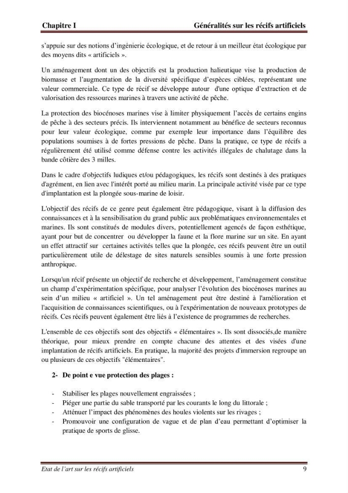 Etat de l\'art sur les recifs artificiels