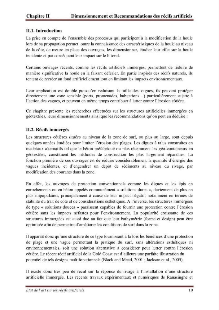Etat de l\'art sur les recifs artificiels