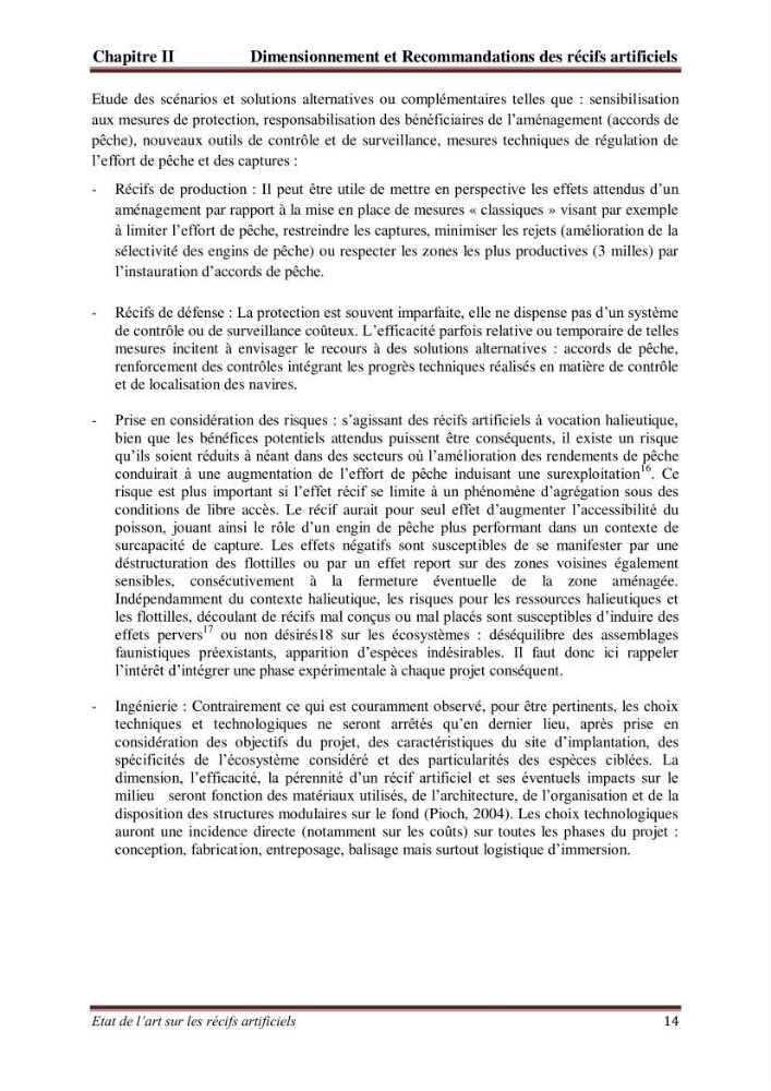 Etat de l\'art sur les recifs artificiels