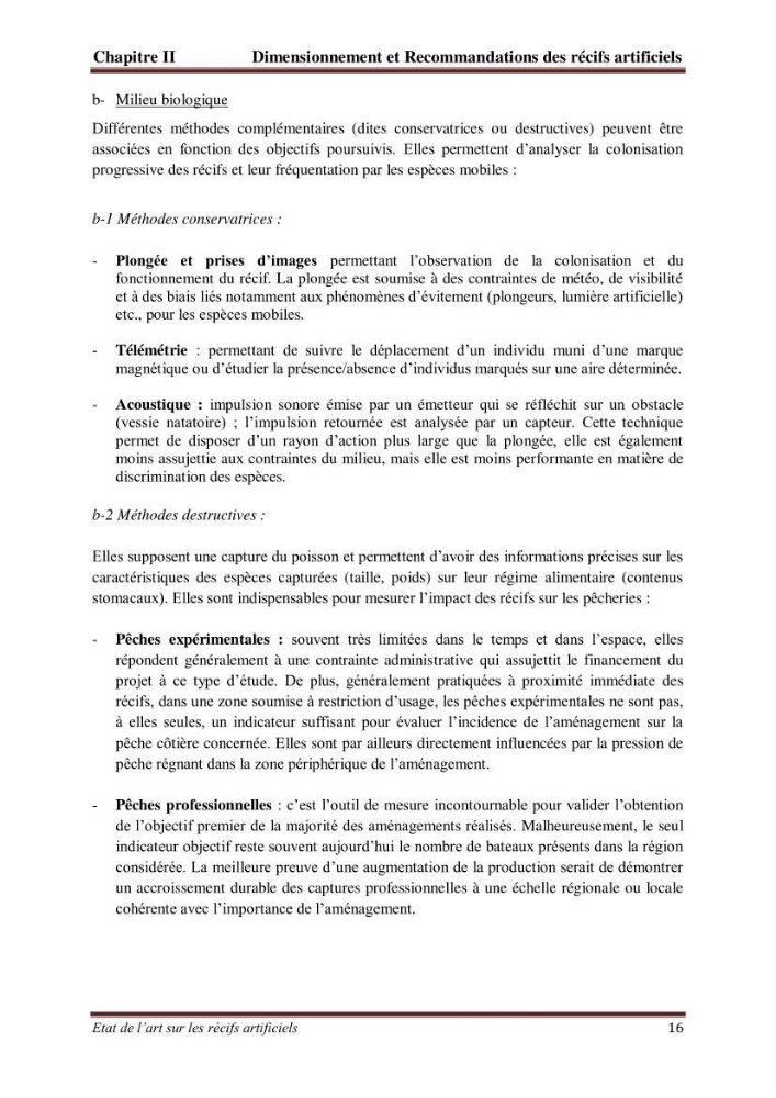 Etat de l\'art sur les recifs artificiels