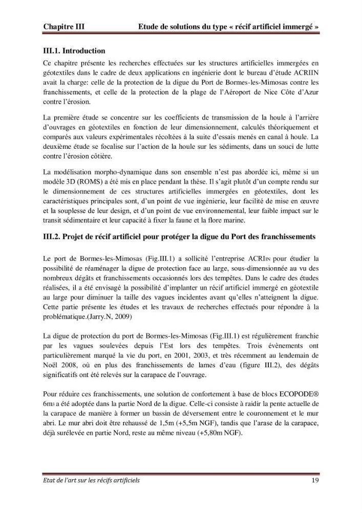 Etat de l\'art sur les recifs artificiels