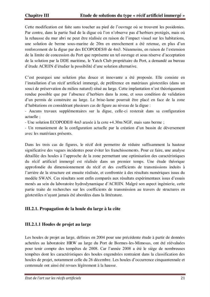 Etat de l\'art sur les recifs artificiels